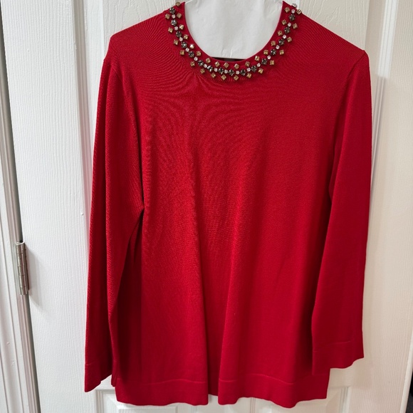 Ann Taylor Red Jeweled Neck Sweater – Size L - Picture 1 of 4